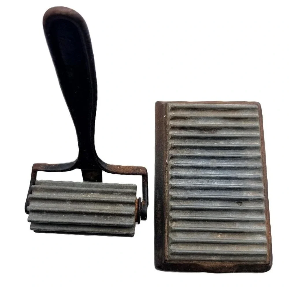 Antique Shepard (marked) Fluting Iron Roller with Lift Handle & Base c 1870-1900